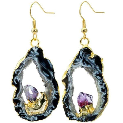 Dangle Amethyst Crystal Gold Earrings – MindfulSouls