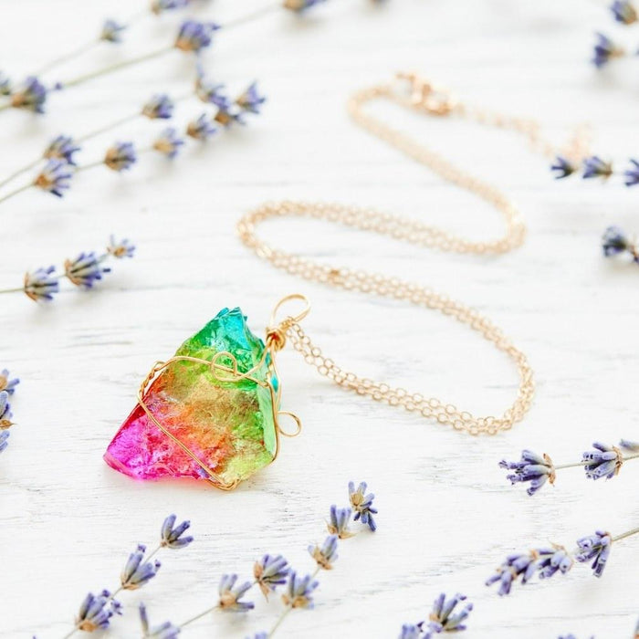 Rainbow Aura Quartz Crystal Necklace