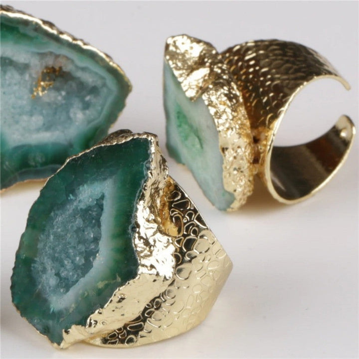Green Agate Geode Ring