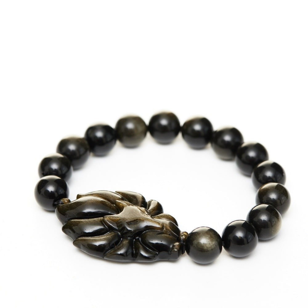 Fox Guardian Black Obsidian Bracelet