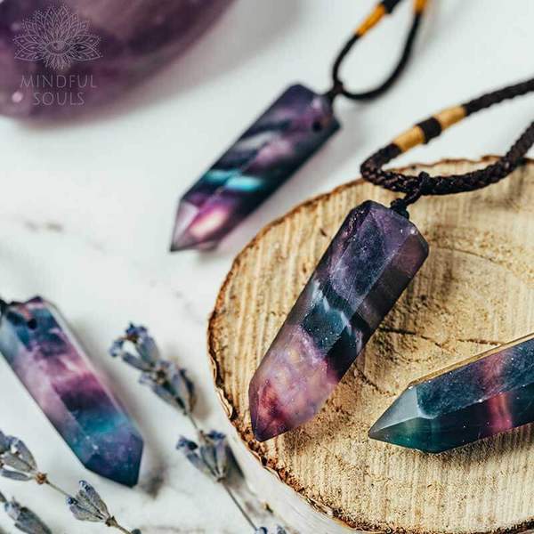 ELEMENTAL Fluorite + offers Quartz Power Mala Necklace