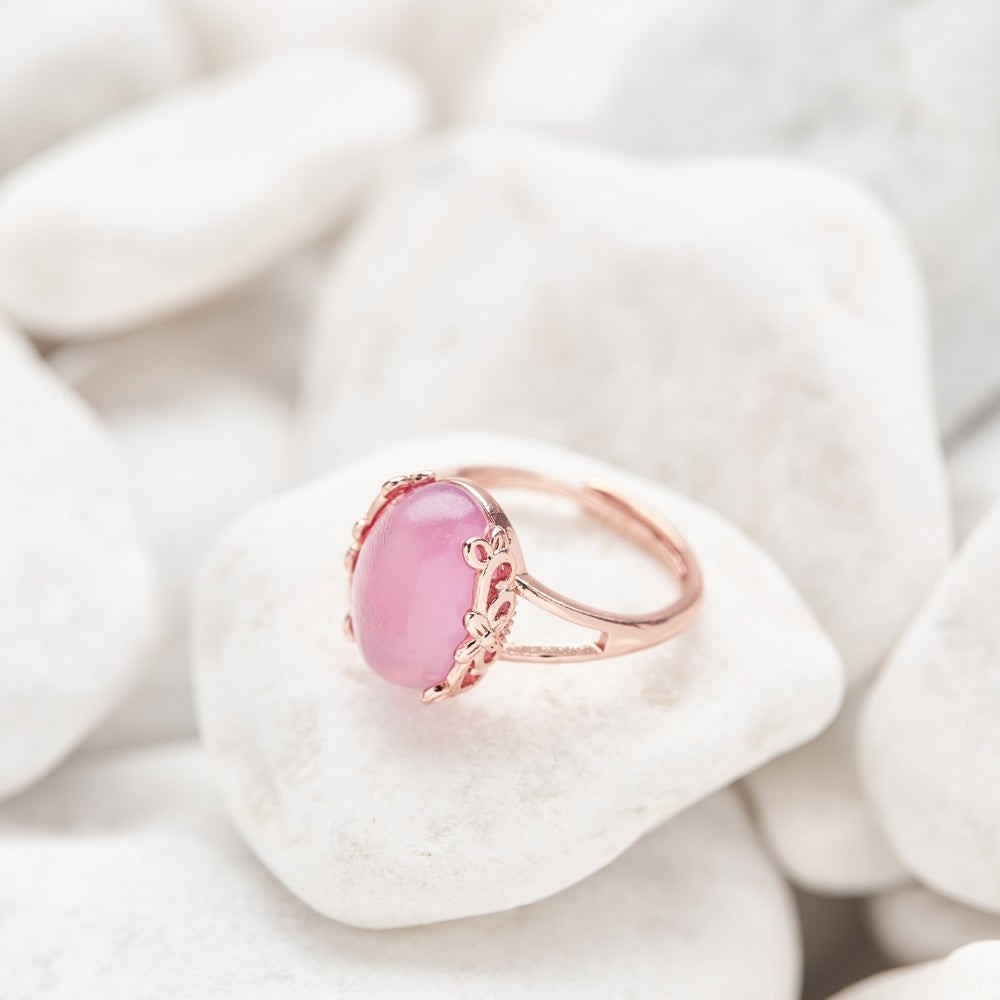 Genuine Oval Rose Quartz Ring in Sterling Silver, Natural Rose Quartz Ring,  Three CZ, Pink Quartz Crystal, Vintage Inspired Design, US 5 8 - Etsy
