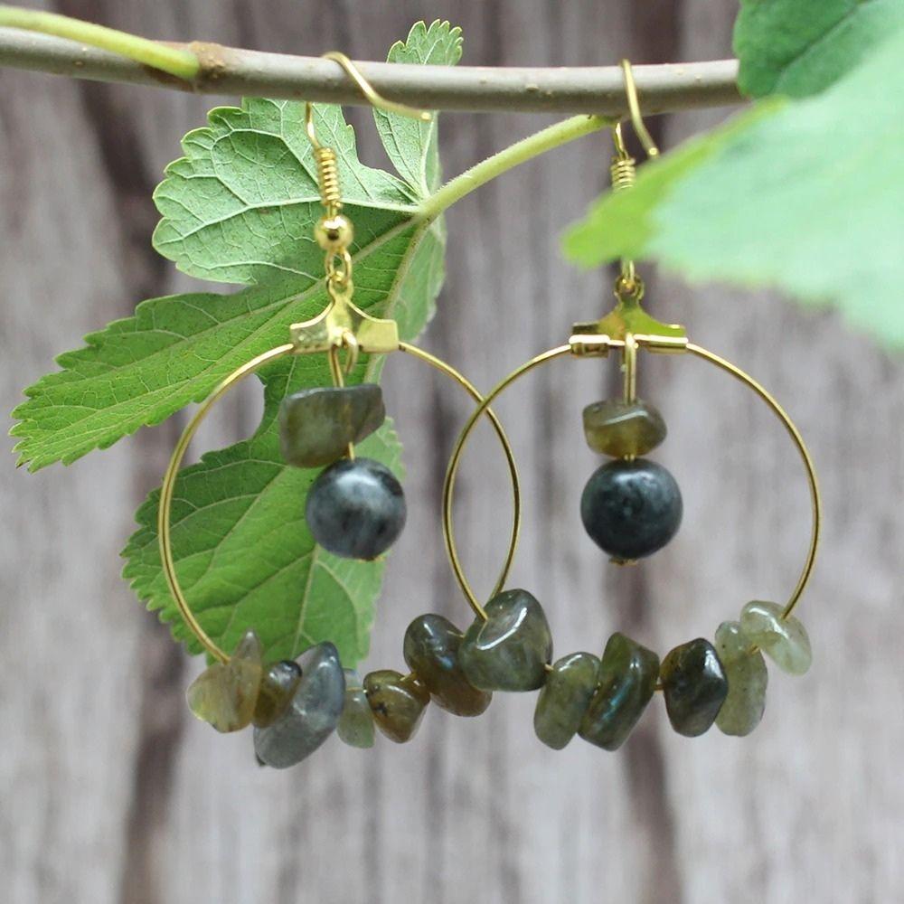 Natural Gemstone Gold Hoop Earrings