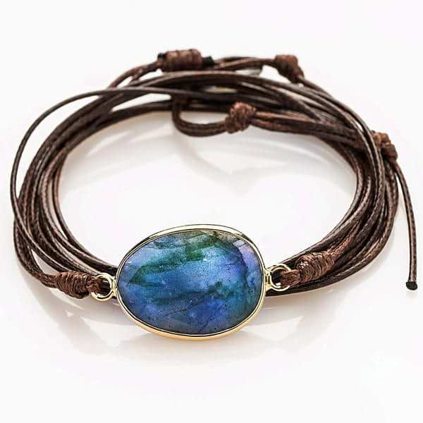 Labradorite String Bracelet Brown Strap