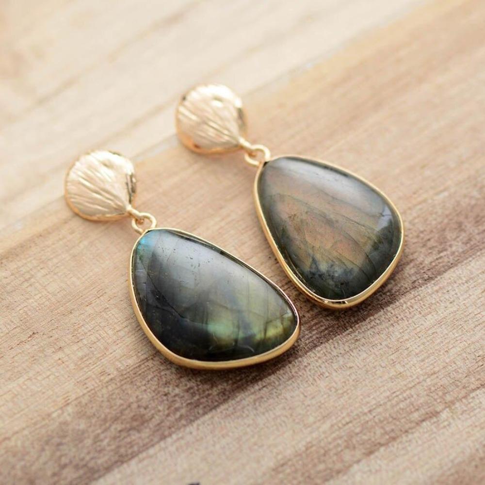 Labradorite Gold Drop Earrings