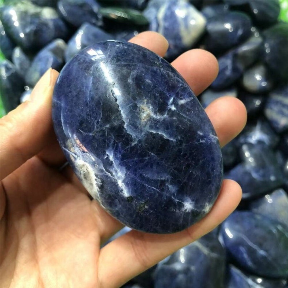 Natural Blue Sodalite Crystal Palm Stone