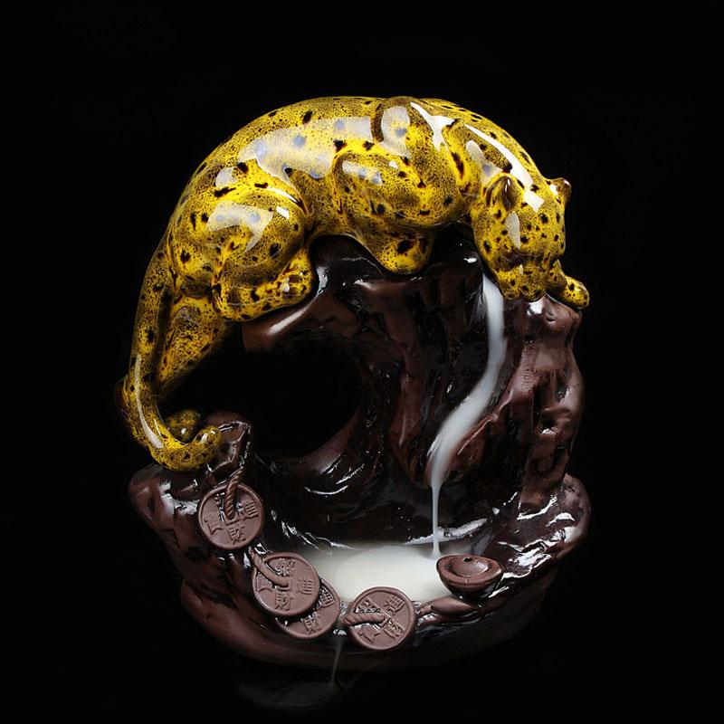 Gold Ceramic Leopard Waterfall Backflow Incense Burner