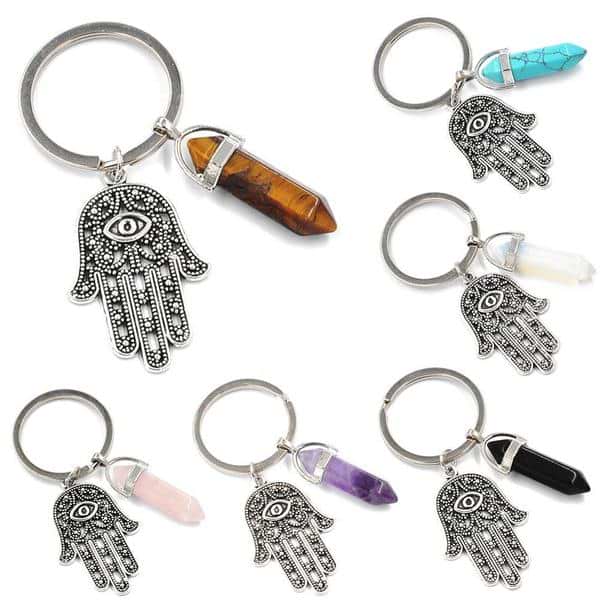 Hamsa Hand Natural Gemstone Keychain