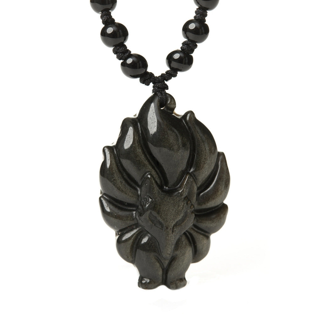 Fox Guardian Black Obsidian Necklace