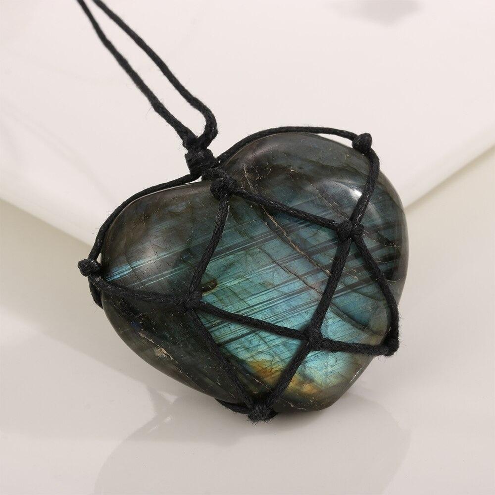 Wrapped Crystal Labradorite Heart Necklace