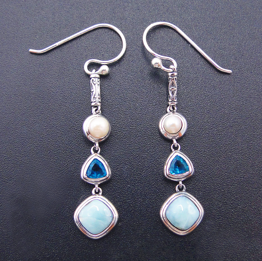 Orecchini SILVEGO In Argento 925 Con Pietra Larimar Azzurra, Modello JST14710LR, Finitura Rodiatura, Ipoallergenici, 11x36 Mm