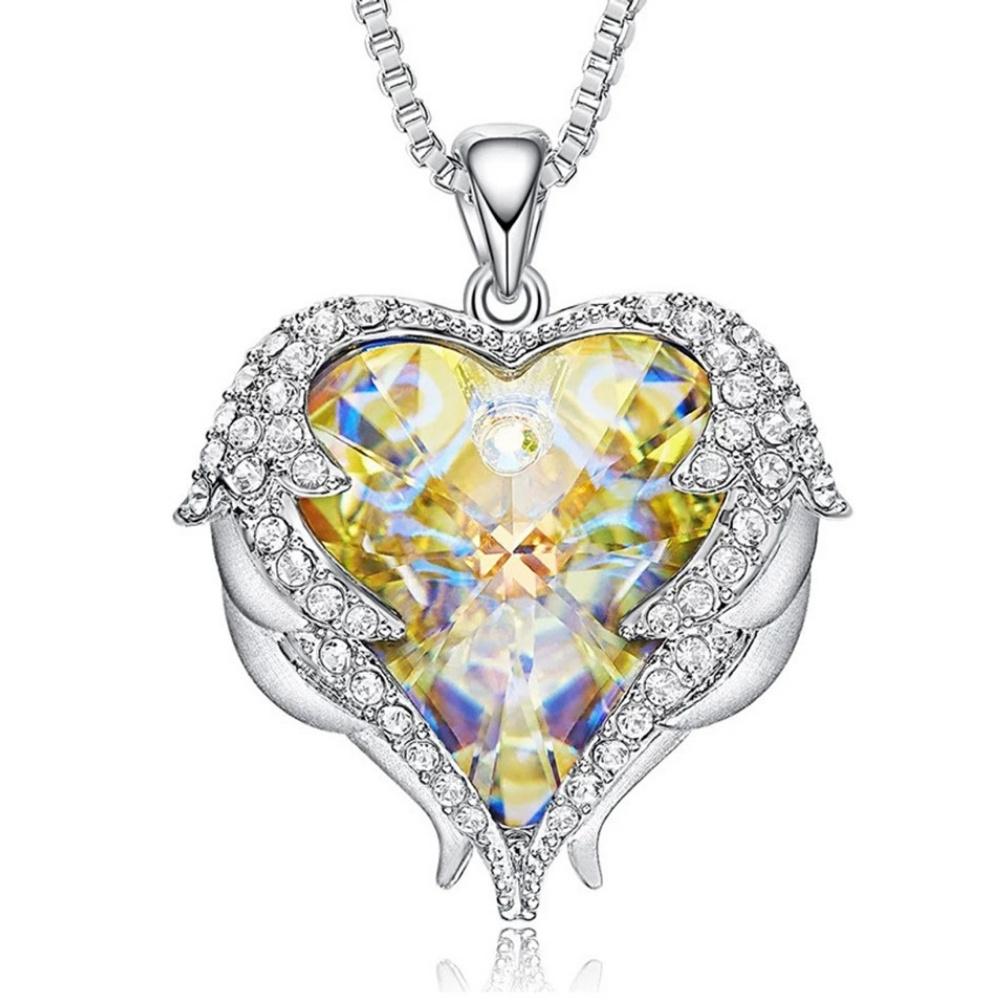 Angel Wings And Heart Crystal Necklace