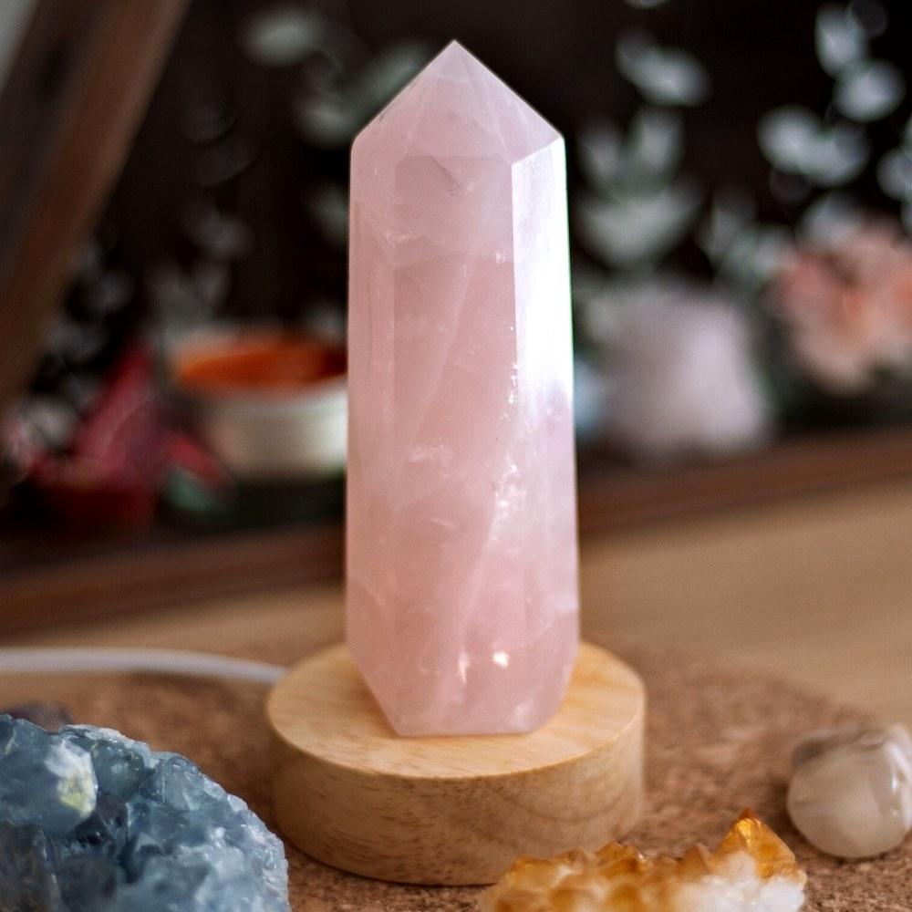 Selenite and Rose Quartz Crystal Table Lamp