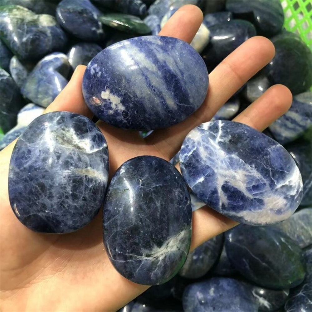 Natural Blue Sodalite Crystal Palm Stone