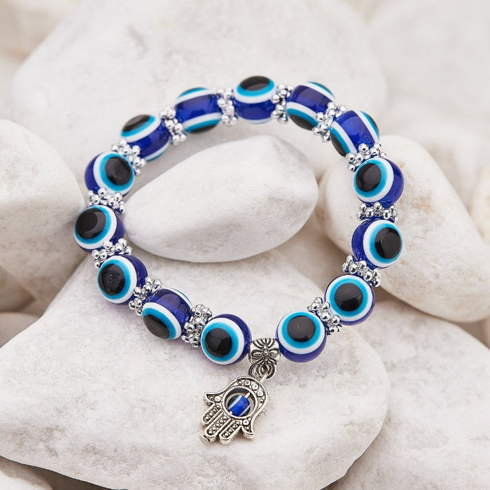 Blue Hamsa Hand Evil Eye Bracelet