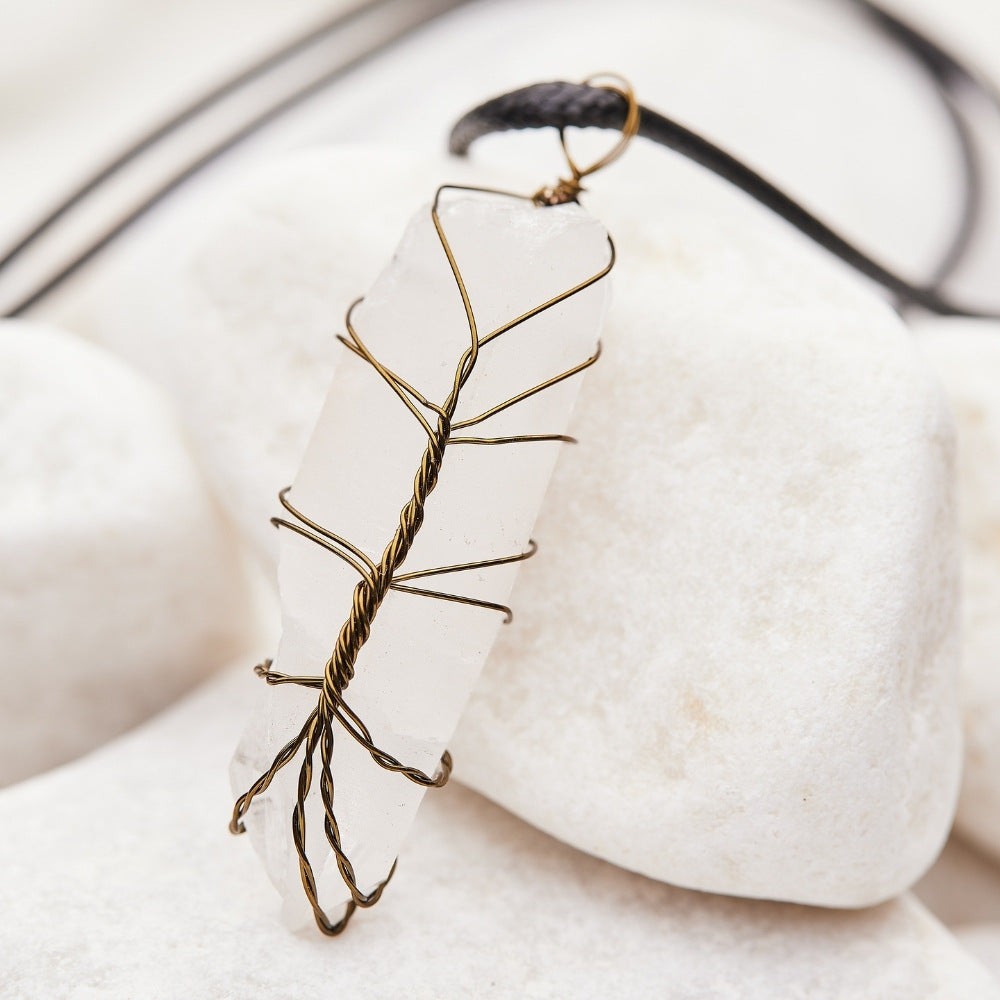 Tree Wire Wrapped Clear Crystal Necklace