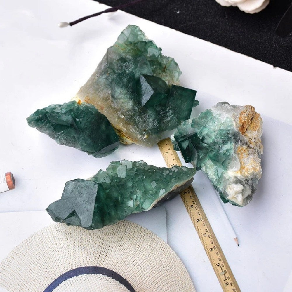 Green Fluorite Quartz Crystal Cluster