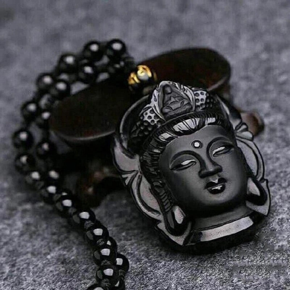 Buy Protection Black Obsidian Stone,buddha,buddhism Pendant,beaded Necklace,24,  Gemstone Stone Men or Women Necklace Online in India - Etsy