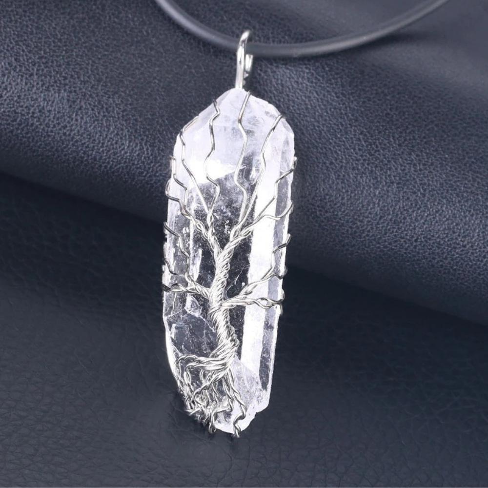 Wire Wrapped Clear Quartz Crystal Necklace