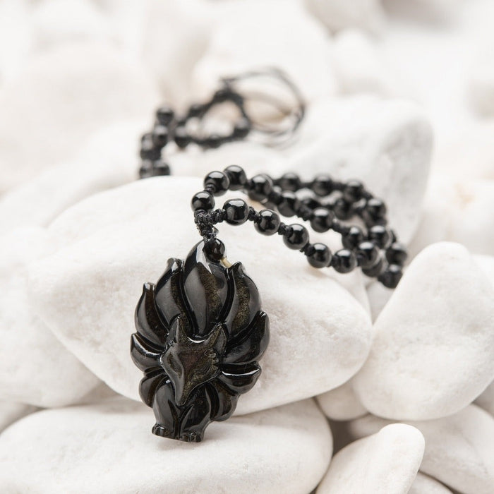Fox Guardian Black Obsidian Necklace