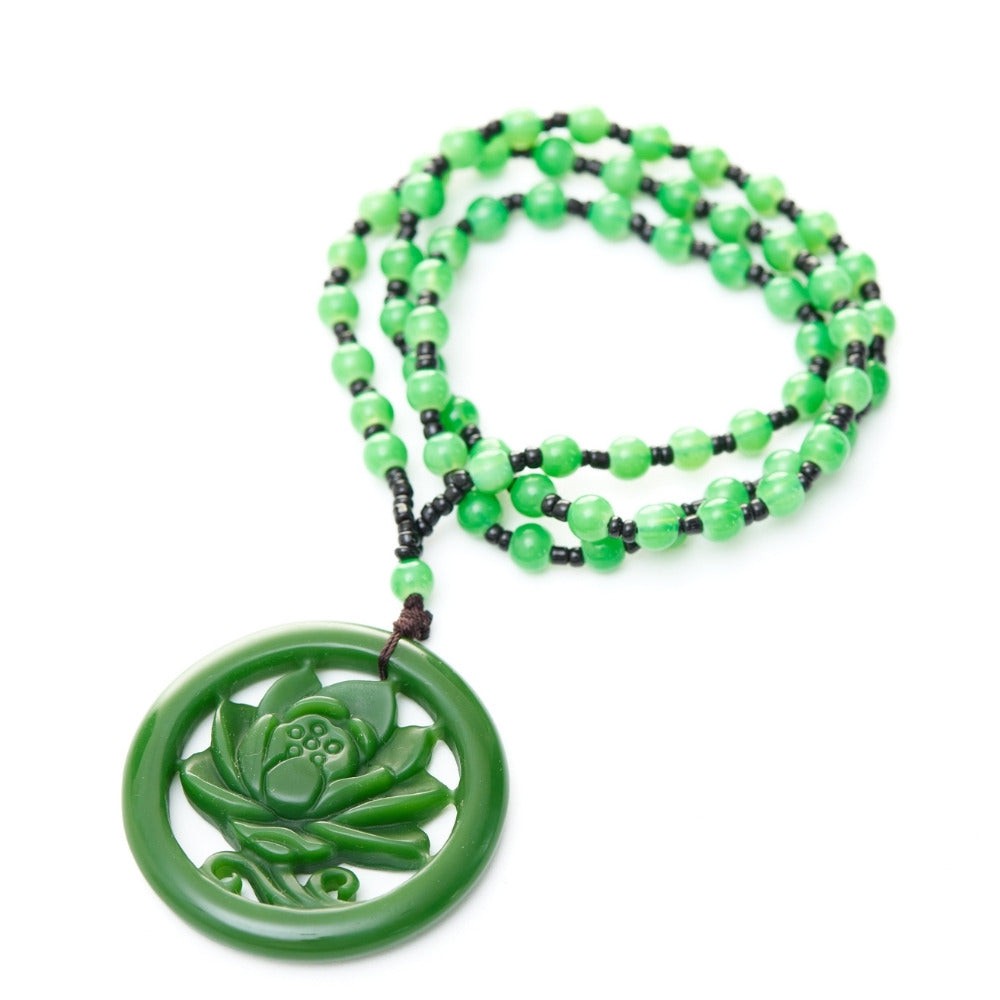 Green Jade Flower Pendant Necklace
