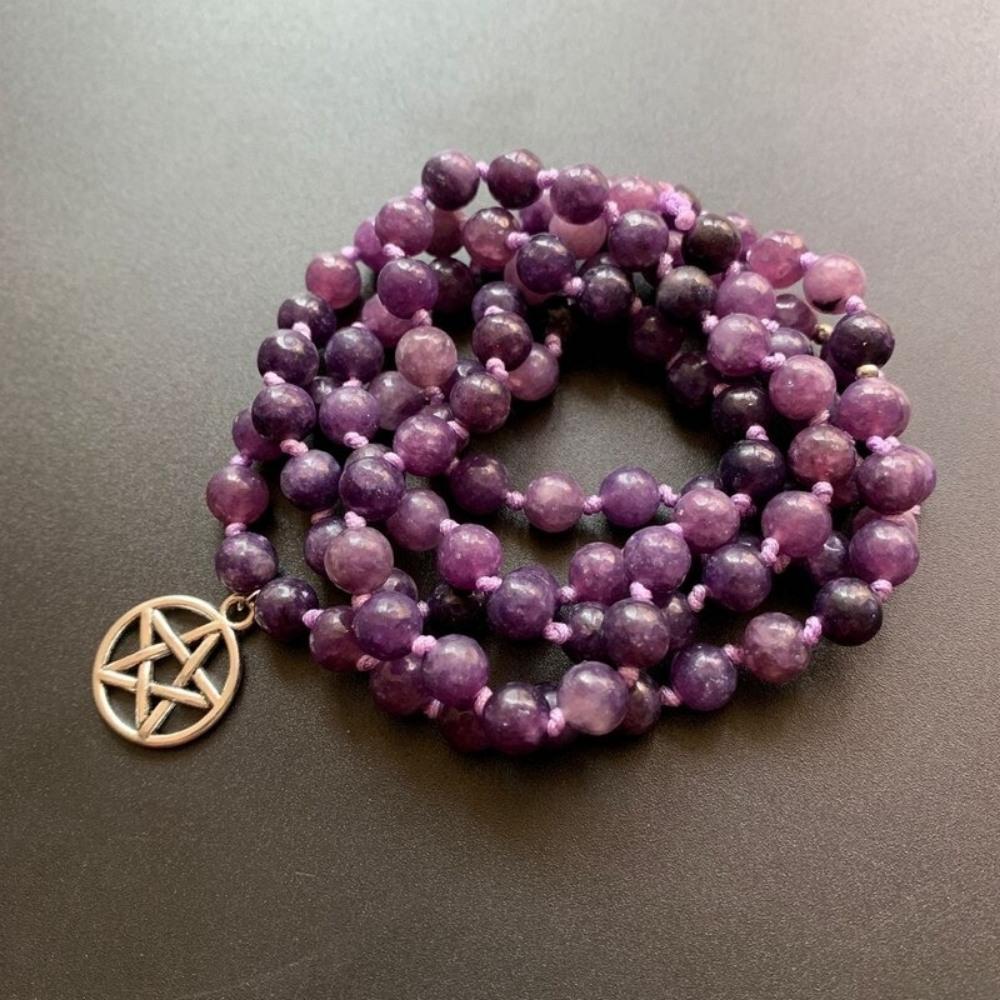 Purple Lepidolite Crystal Beaded Meditation Bracelet
