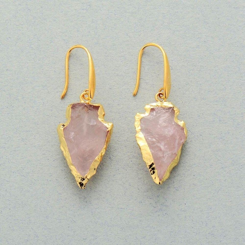 Raw rose store quartz earrings