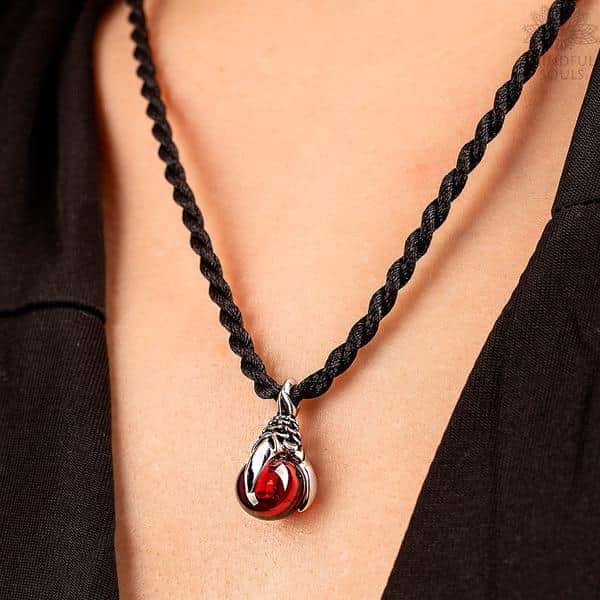 Red Crystal Heart & Angel Wing Cremation-Ash Necklace-Cherished Emblems