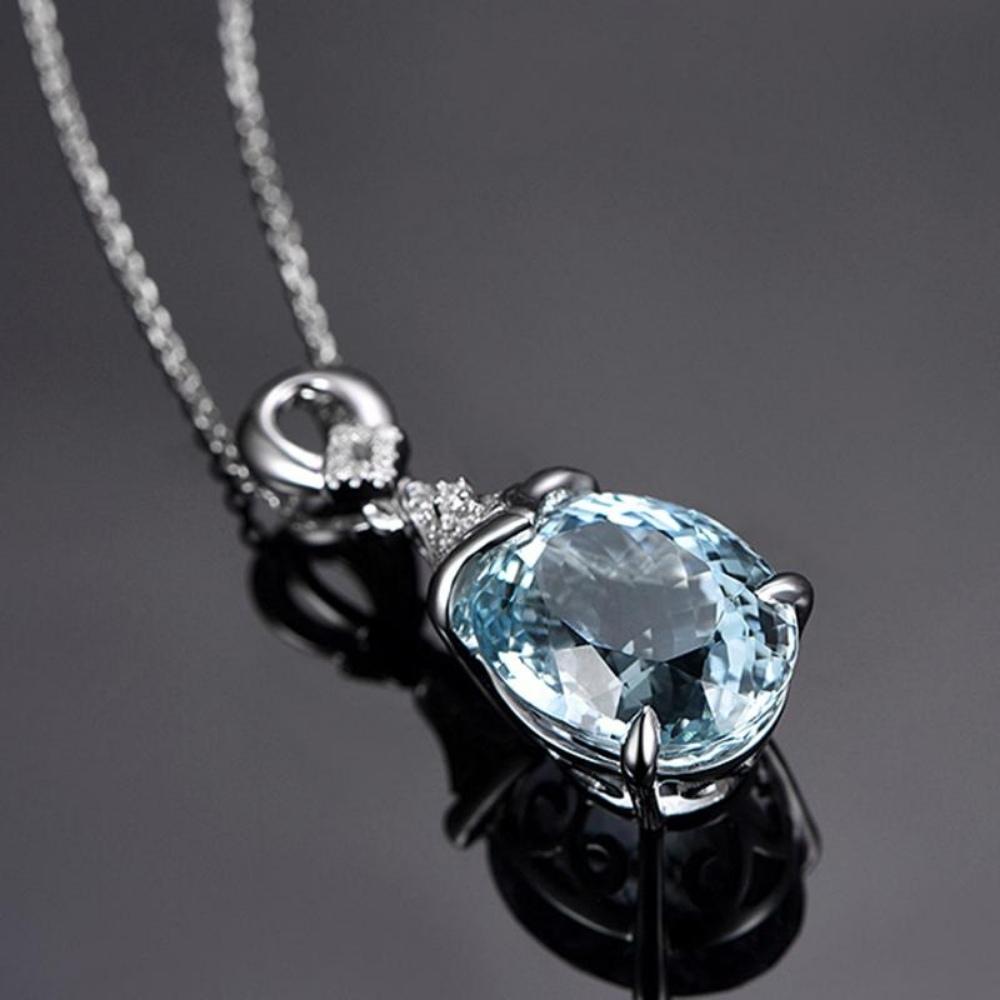 Blue Aquamarine Stone Drop Necklace