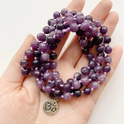 Purple Lepidolite Crystal Beaded Meditation Bracelet 