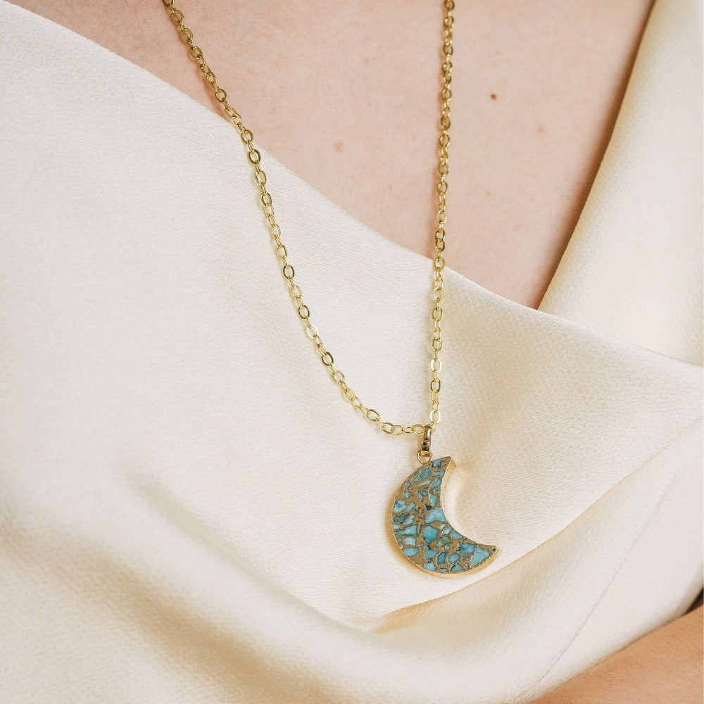 Crystal Turquoise Moon Necklace