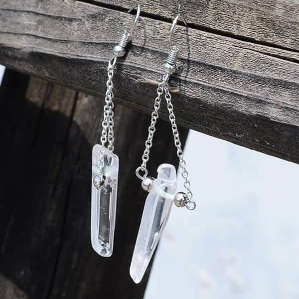 Clear Quartz Crystal Dangle Earrings