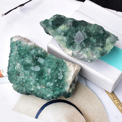 Green Fluorite Quartz Crystal Cluster