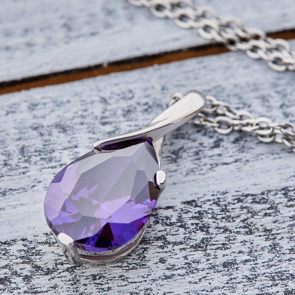 Silver Crystal Drop Amethyst Necklace