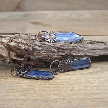 Blue Kyanite Sun Pendant Necklace