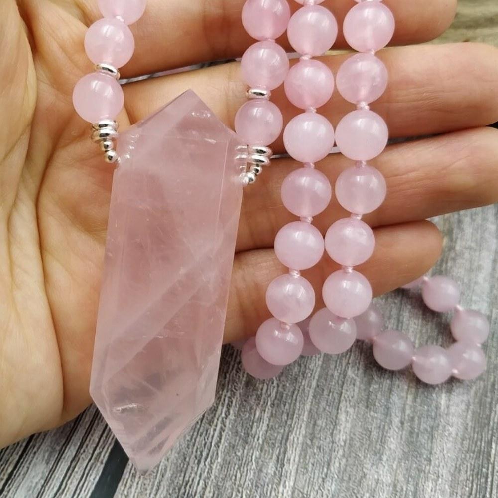 Goddess amulet | Rose quartz point necklace | boho goddess jewelry | heart chakra store stone | crystal pendulum necklace