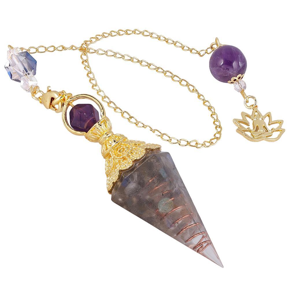 Crystal Gemstone Gold Divination Pendulum 