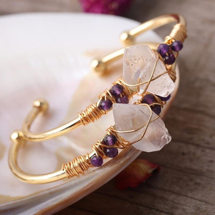 White Quartz Wire Wrap Golden Copper Bracelet – MindfulSouls