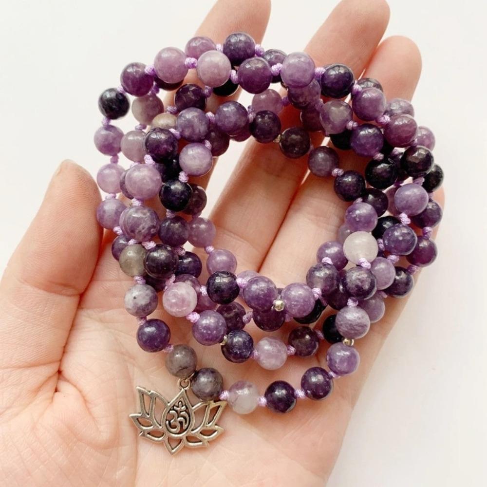 Purple Lepidolite Crystal Beaded Meditation Bracelet 