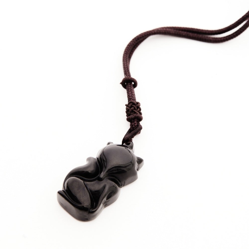 Obsidian Dragon Fox Protection Necklace