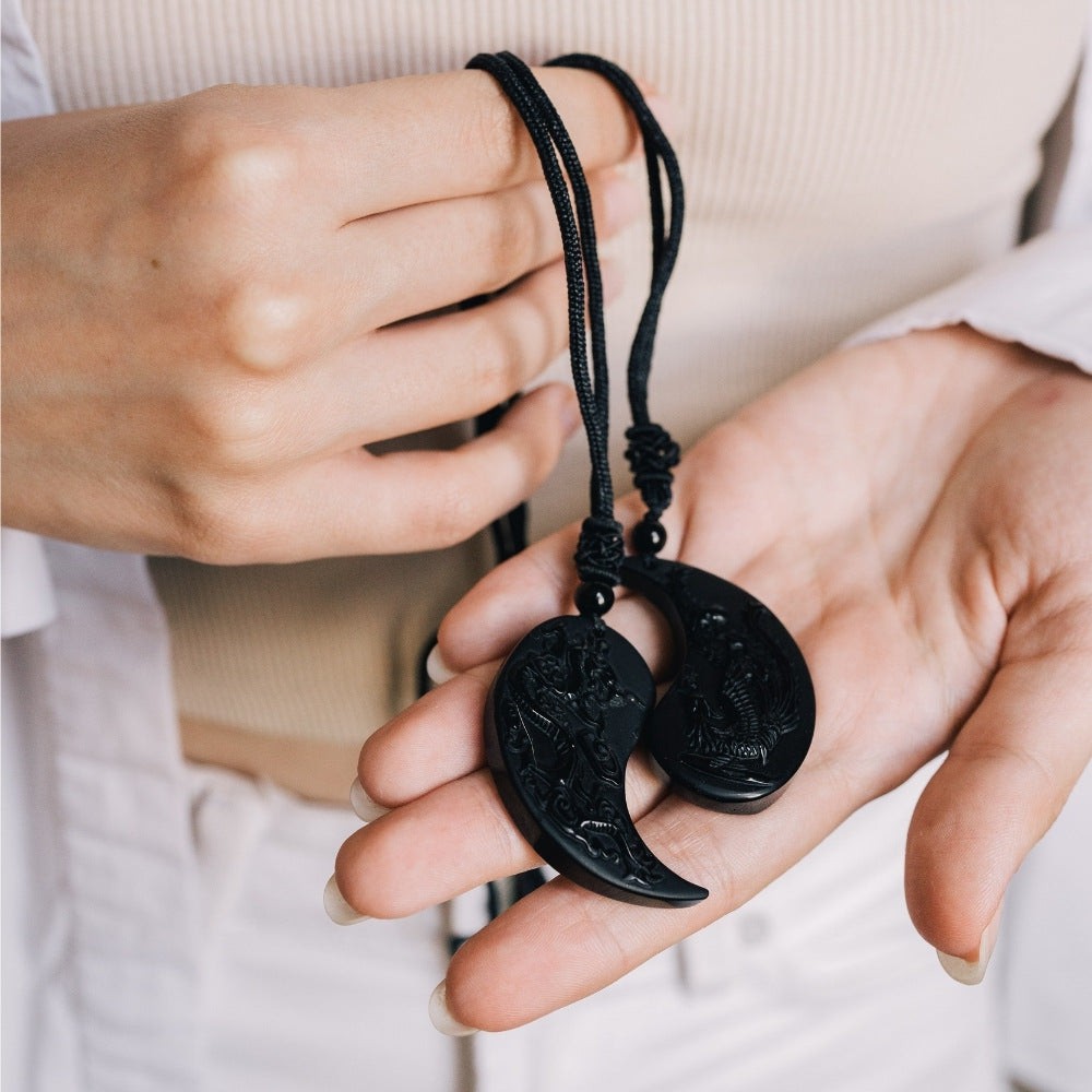 Obsidian Ying Yang Couple Matching Necklaces