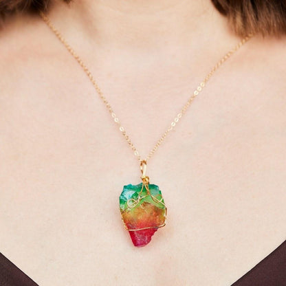 Rainbow Aura Quartz Crystal Necklace