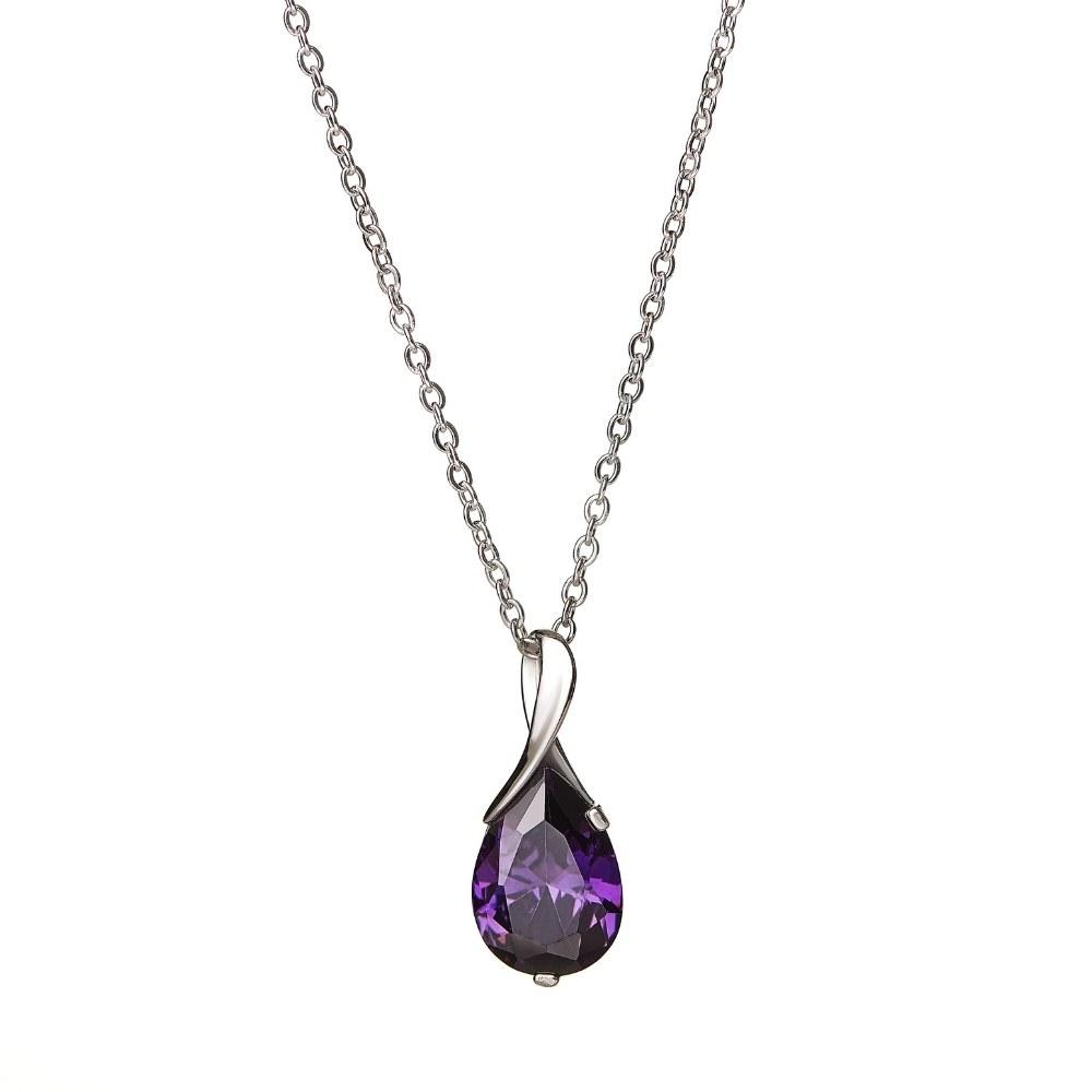 Silver Crystal Drop Amethyst Necklace