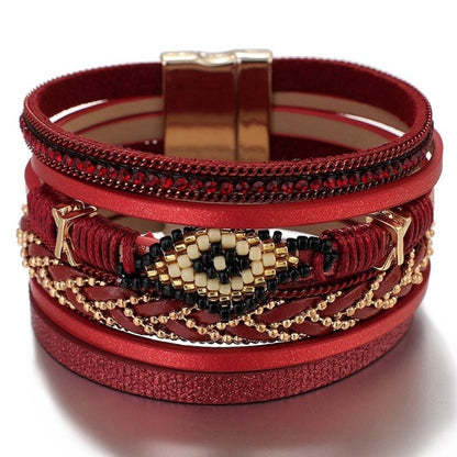 Red Bohemian Charm Evil Eye Bracelet