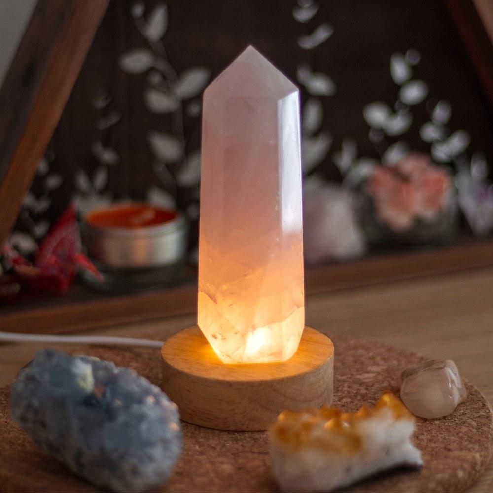 Rose quartz table sales lamp