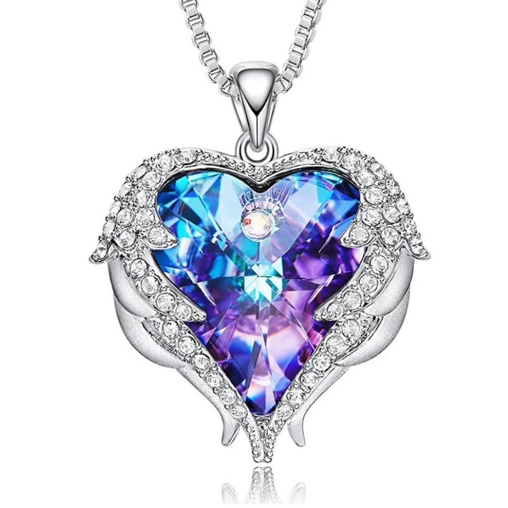 Angel Wings And Heart Crystal Necklace