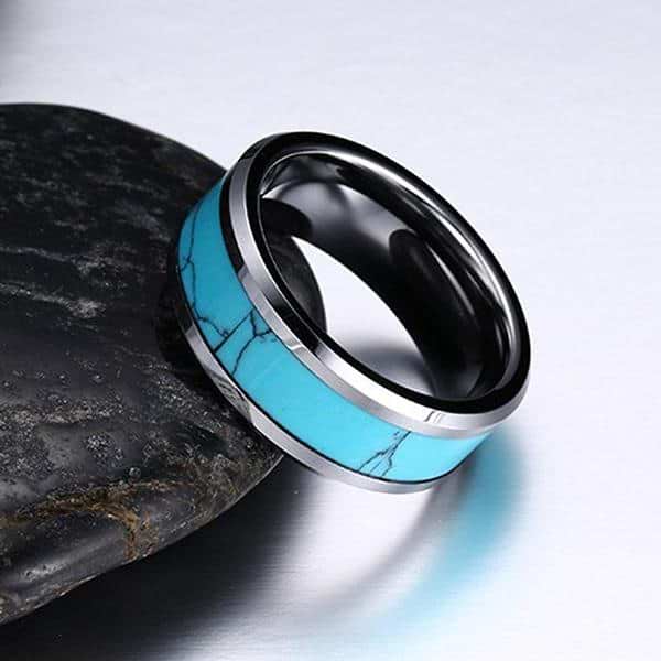 Blue Turquoise Tungsten Ring