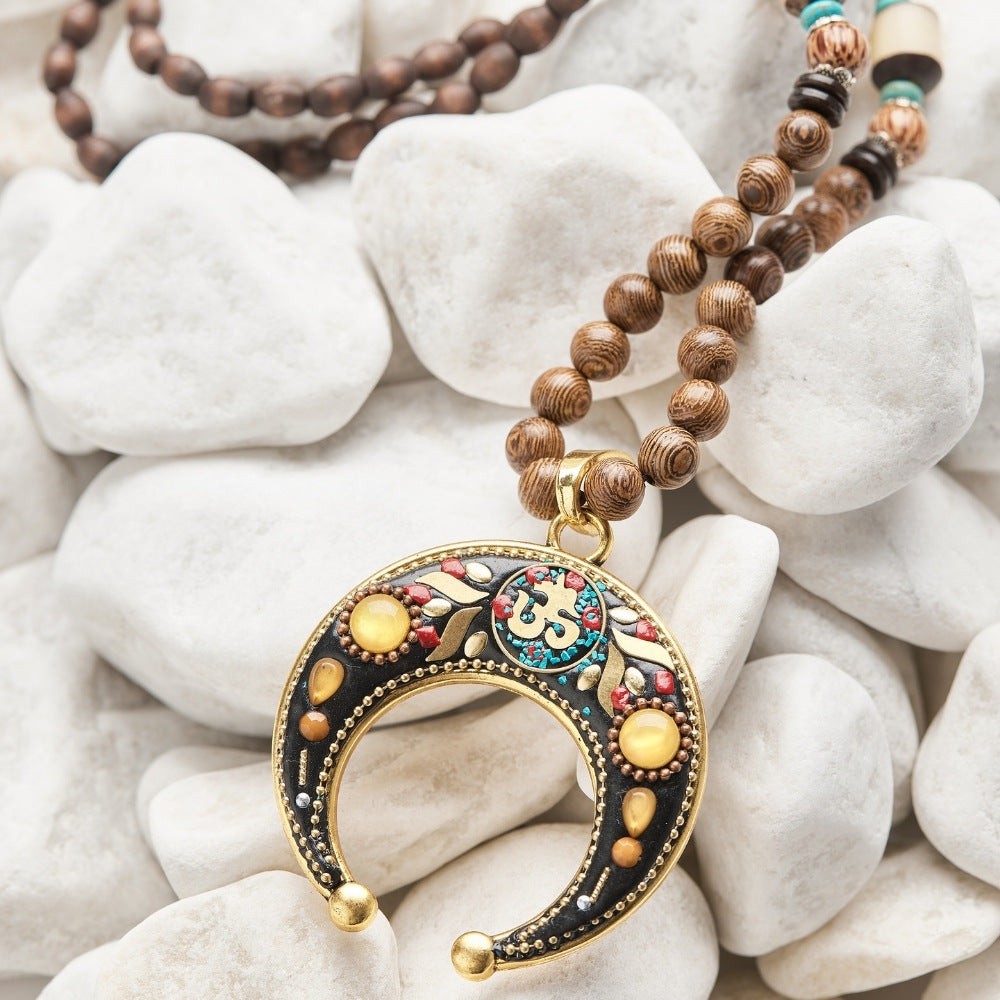 Spiritual Wooden Bead Om Mindfulness Necklace
