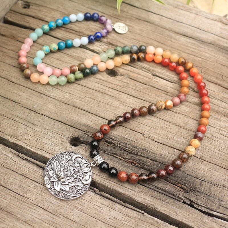 Rainbow chakra mala necklace | 8mm natural aromatic sandalwood beads | 108 bead mala | meditation good mala