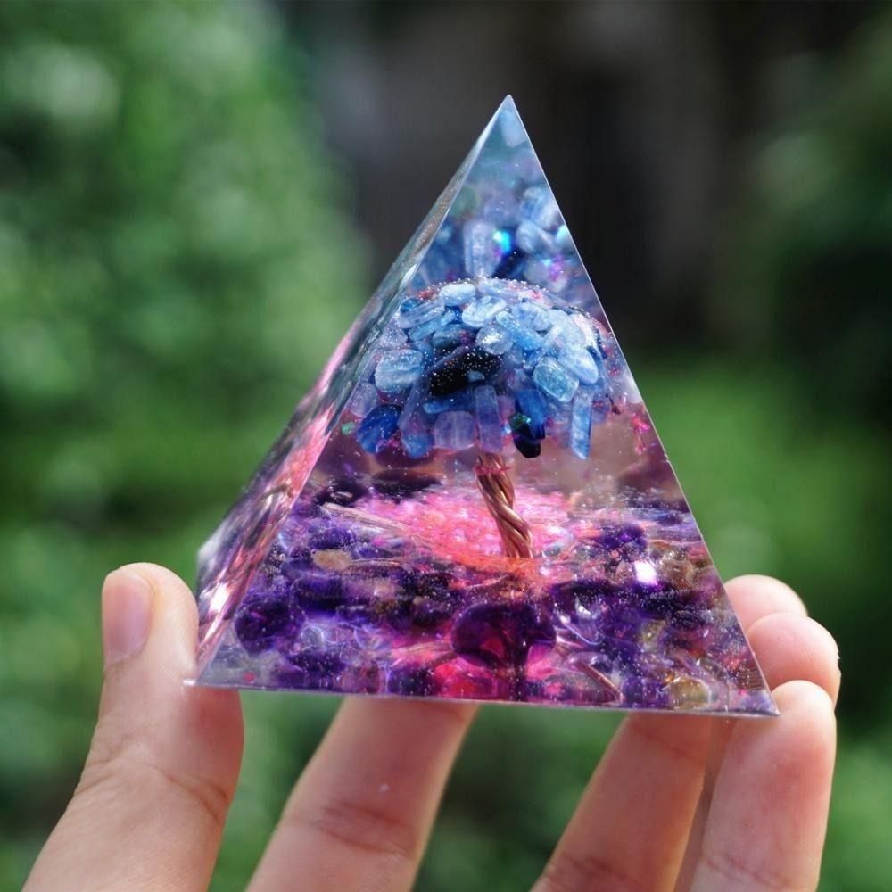 Kyanite With Amethyst Tree of Life Orgonite Pyramid